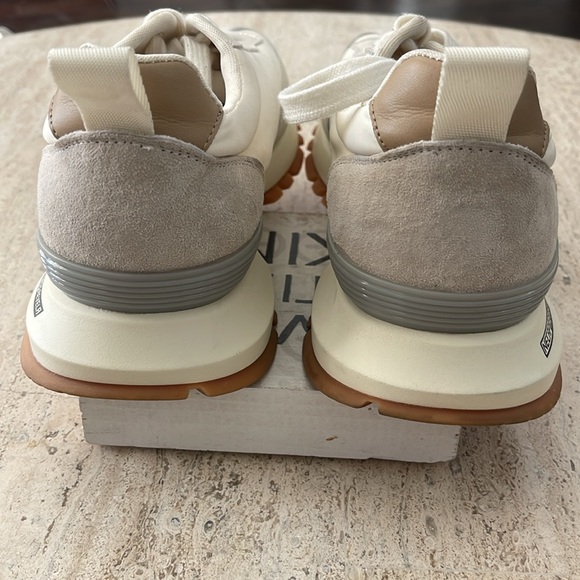 Somiliss Sneakers Genuine Leather Suede Patchwork Lace-Up Cream/Tan Size 9.5 - Picture 6 of 17